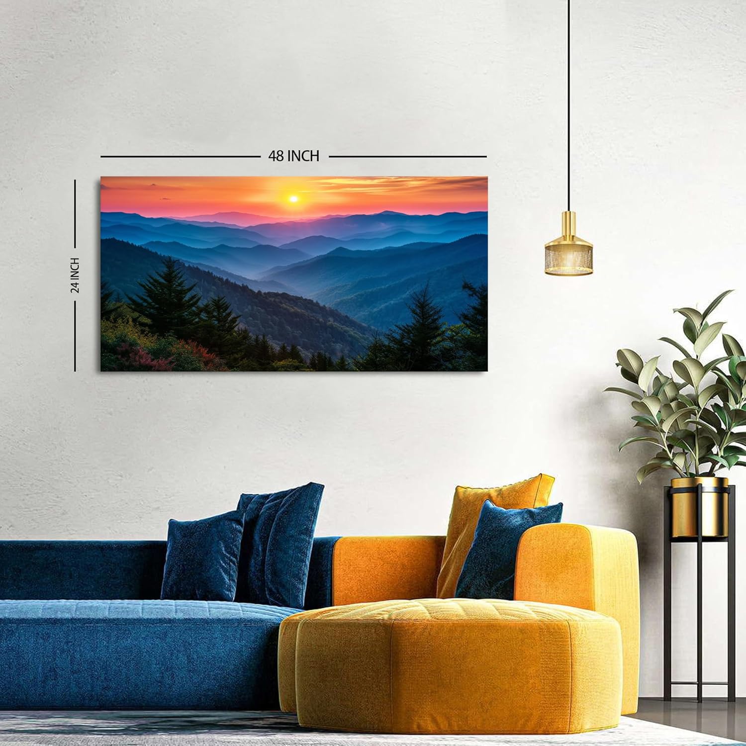 The Smoky Mountain Canvas Wall Art Nature Landscape Pictures for Living Room Blue Ridge Mountains Sunset Scenery Wall Decor Forest Scenic Prints Artwork Bedroom Bathroom Office Home Decorations 24x48"