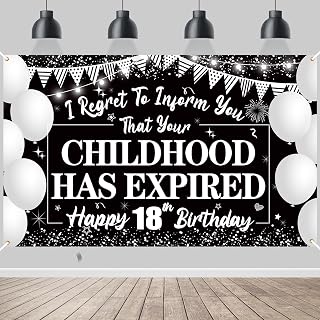 Black White 18th Birthday Banner Backdrop I Regret to Inform You Your Childhood Has Expired Backdrop for Boys Girls 18 Years Old Party Decorations Photo Booth Background Photoshoot Banner