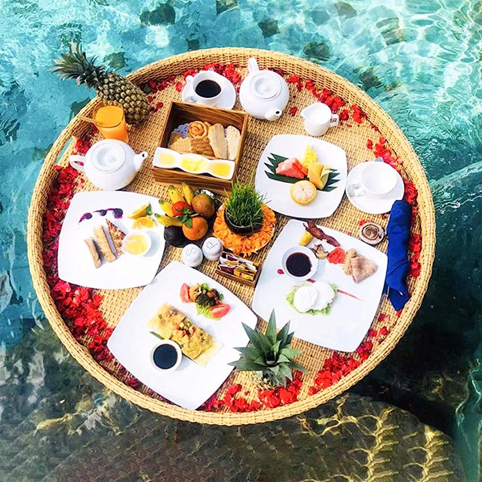 DFGHNBVC Floating Serving Trays Table Bar Poolside Drinks And Brunch Luxury Tray With Handles,Beige-80Cm