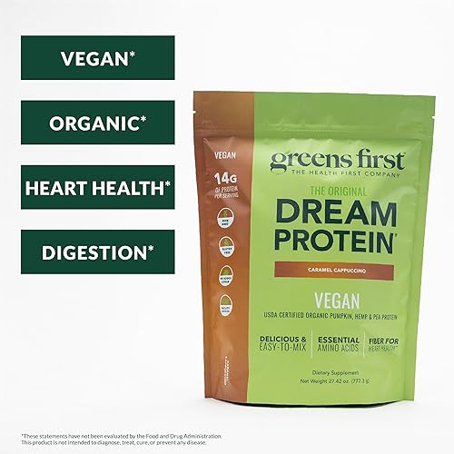 Miniatura 2 de Greens First Dream Protein Polvo vegano a base de plantas, proteína orgánica de calabaza, cáñamo y guisantes del USDA - Sin gluten, sin OMG, sin