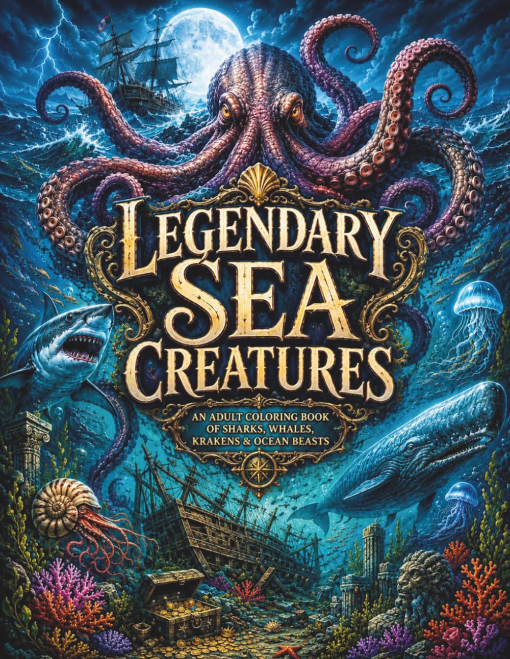 Legendary Sea Creatures: An Adult Coloring Book of Sharkes, Whales, Krakens, & Ocean Beasts (Legendary Coloring Books)