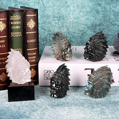 Miniatura 9 de Figura de calavera de cristal de cuarzo transparente de 2.7 pulgadas, escultura de cabeza de calavera india americana, decoración del día de los