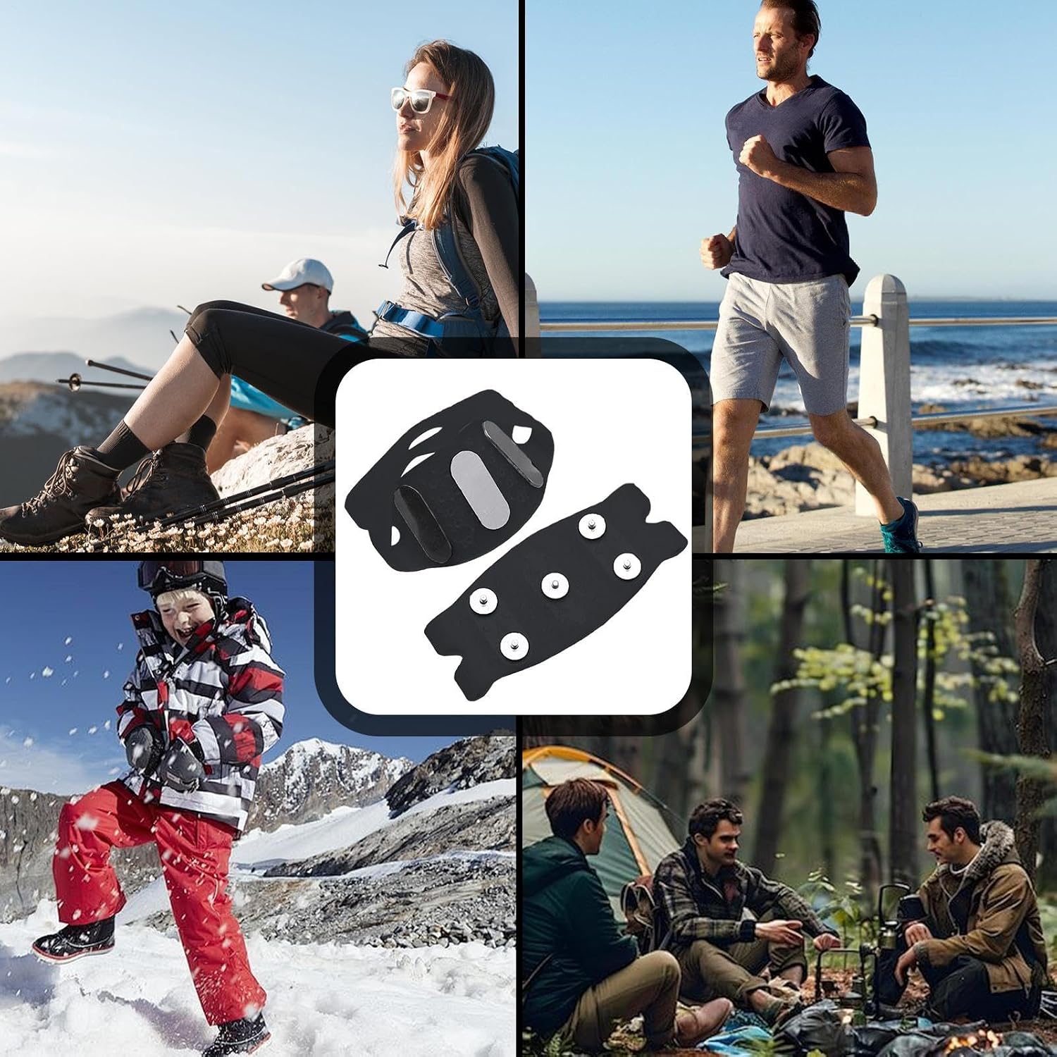 Ice Traction Grippers for Footwear - Shoe Spike Covers for Snow Ice | Flexible Rubber Frame with Metal Spikes, Enhances Stability and Balance, Easy to Wear for Winter Walking, Hiking 1.18x3.54 in
