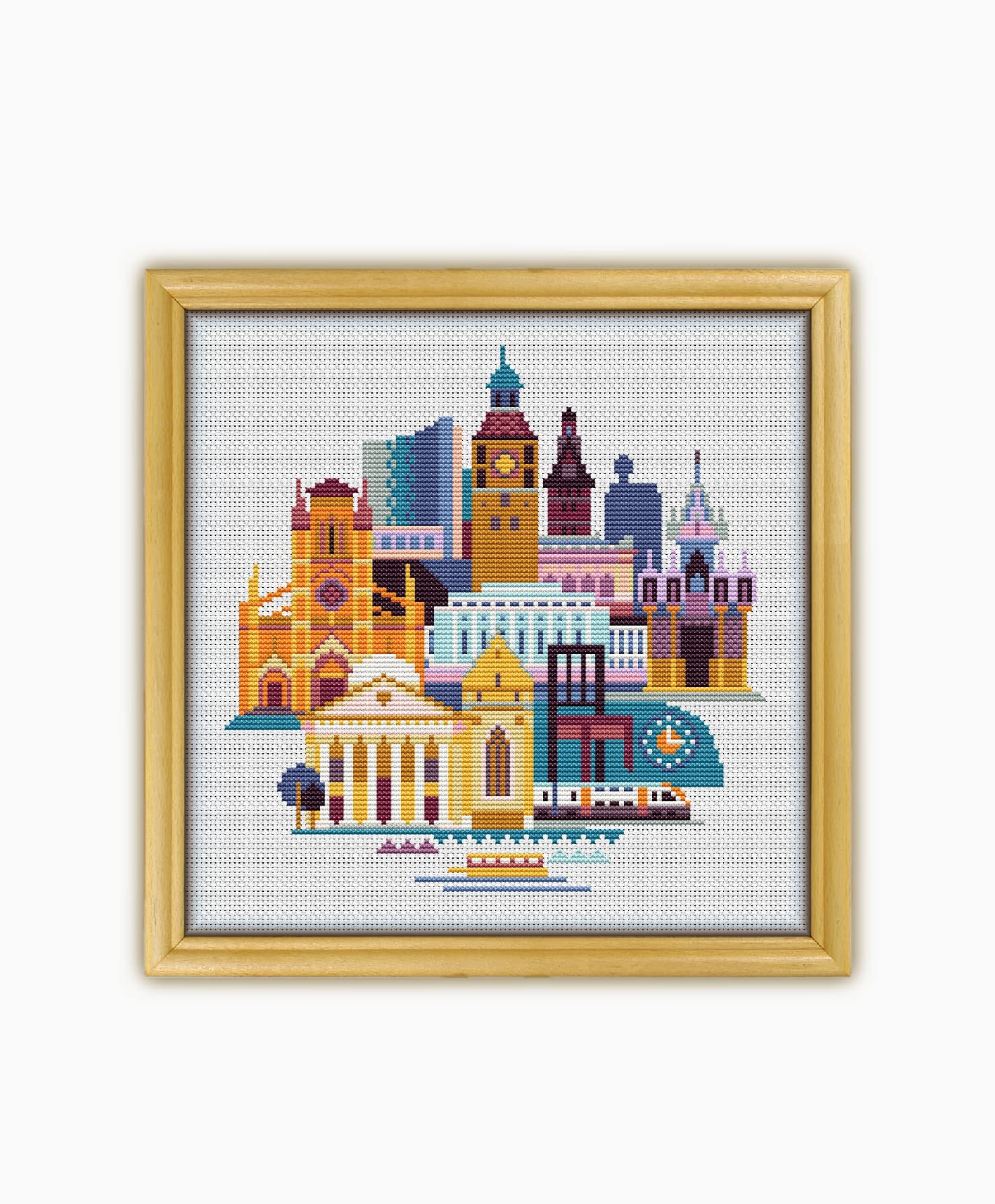 Geneva Switzerland CS043 - Counted Cross Stitch KIT#2. Set of Threads, Needles, AIDA Fabric, Needle Threader, Embroidery Clippers and Printed Color Pattern Inside.