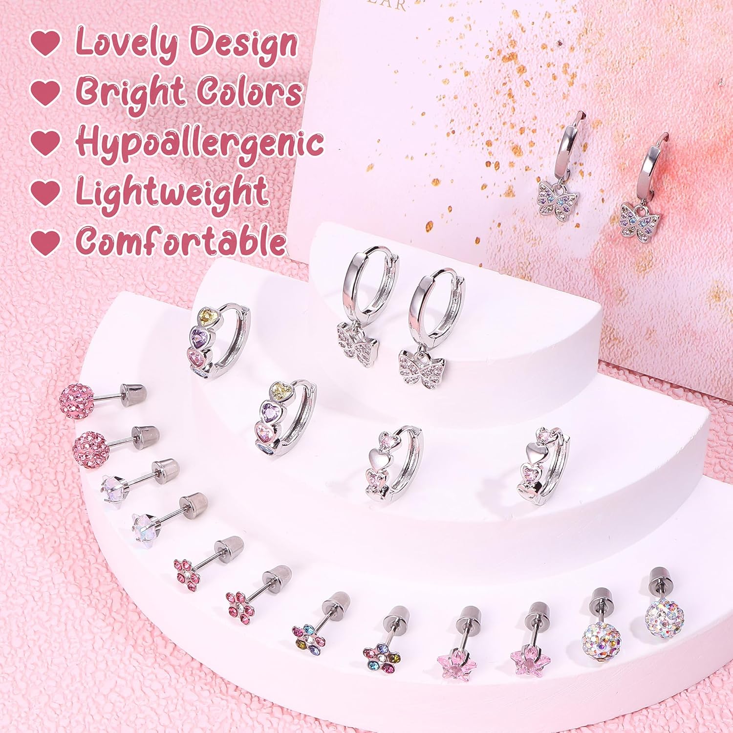 Jstyle Hypoallergenic Earrings for Girls Women Surgical Stainlee Steel Earrings for Sensitive Ears Screw Back Earrings Set Cute Hoop Earrings for Girls Kids Earrings Toddler Earrings Jewelry for Teen Girls - Image 5