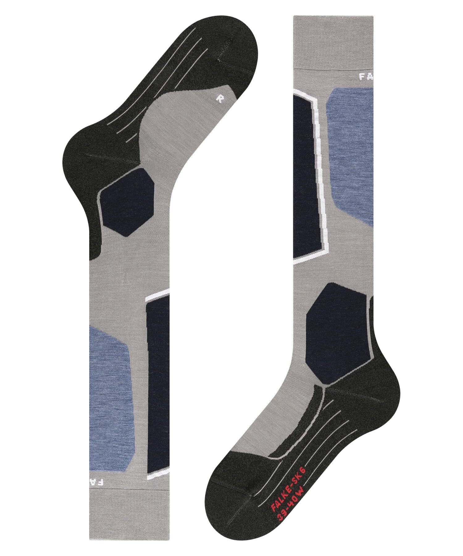 FALKE Kobiety Skarpety narciarskie SK6 Pro W Kh Wełniany materiał funkcjonalny Lyocell ciepłe supercienkie1 Para, Szary Mid Grey Melange 3539, 39-40