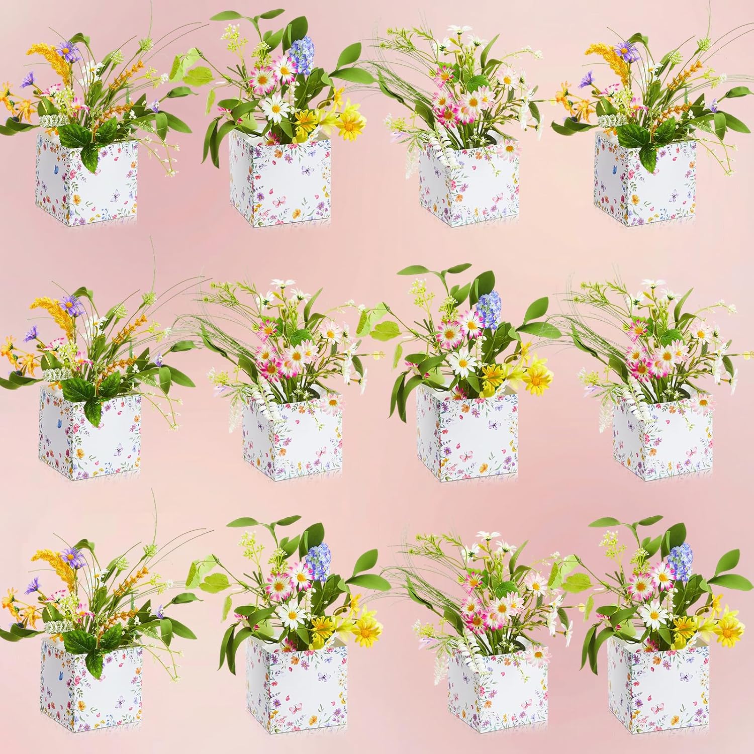 Giegxin 12 Sets Wildflower Table Centerpieces Artificial Spring Wildflower with Flower Paper Boxes Spring Flower Theme Party Supplies for Wedding Birthday Baby Shower Tea Party Decorations