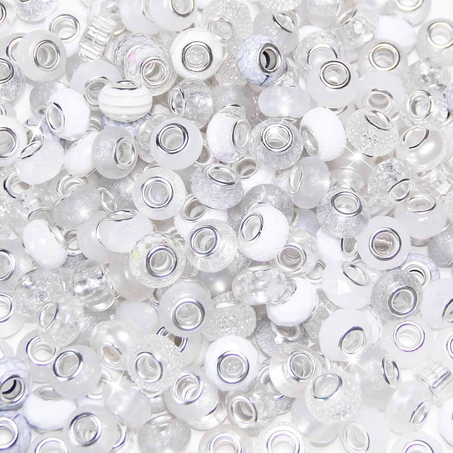 100 Pieces Large Hole Beads, Assorted European Craft Beads White Big Hole Fairy Wands Garden Beads Large Hole Lampwork Spacer Beads for DIY Pens Charms Bracelet Necklace Jewelry Making Supplies