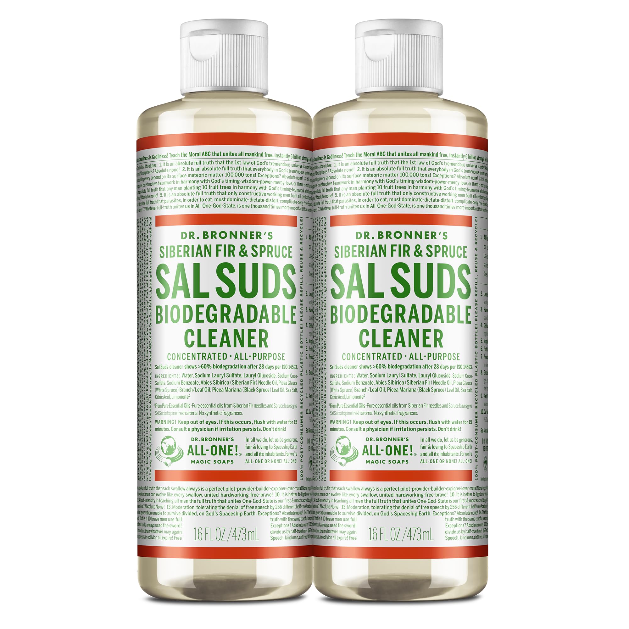 Dr. Bronner's Sal Suds Biodegradable Cleaner (16 Ounce, 2-Pack) – All Purpose Pine Mop Detergent...