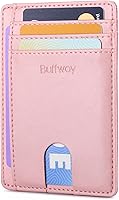 Vista 52 de Buffway - Billetera delgada minimalista de cuero con protección RFID para hombre y mujer Café Lichee