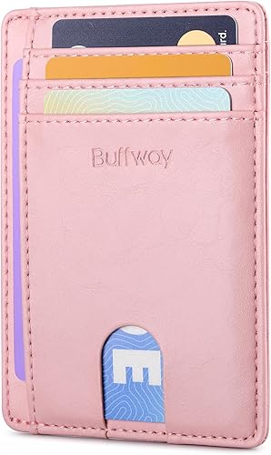 Miniatura 62 de Buffway - Billetera delgada minimalista de cuero con protección RFID para hombre y mujer