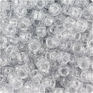 BeadTin Silver Sparkle 9mm Barrel Pony Beads (500pcs)