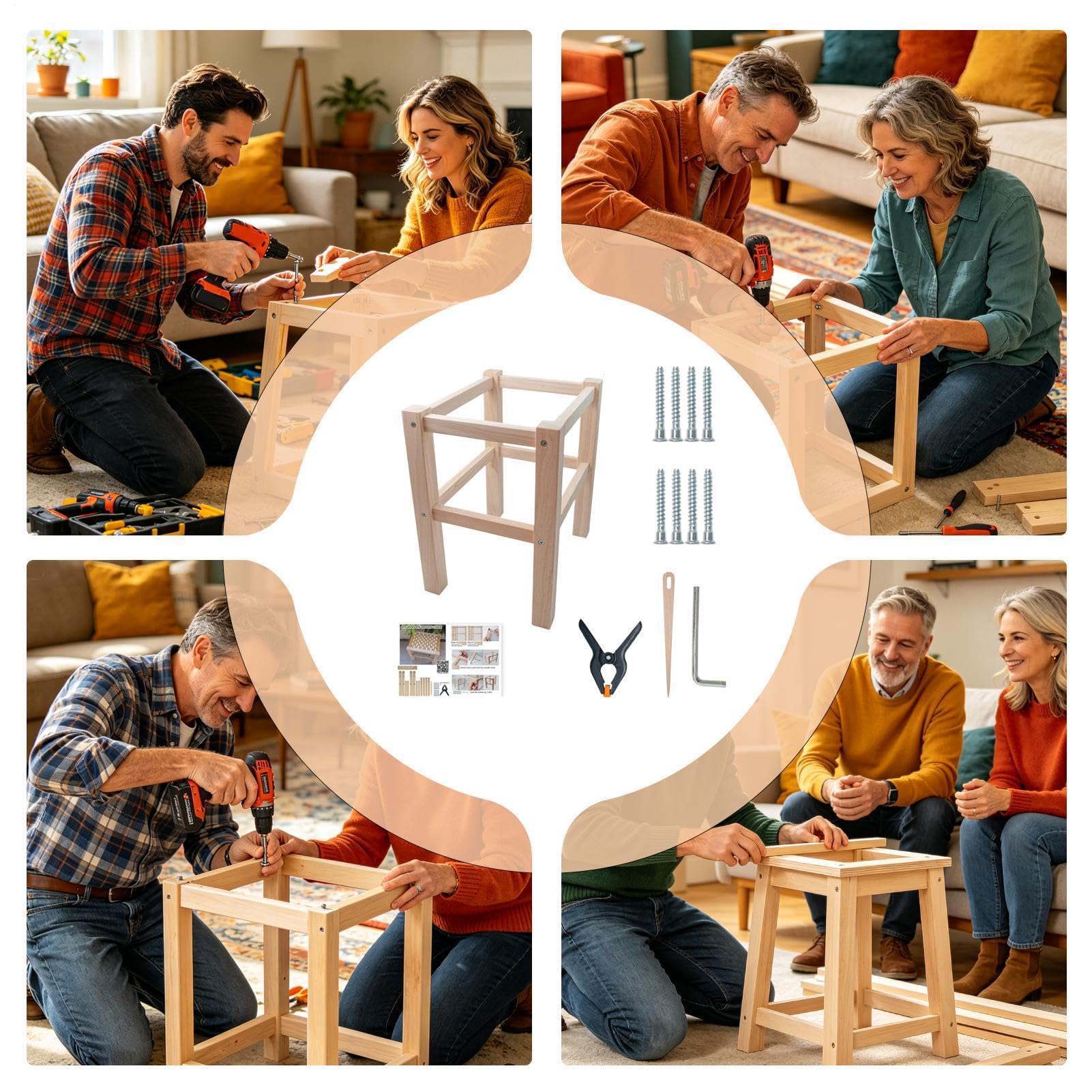 Kit fai da te con struttura per sgabelli, educativo adatto ai principianti, set per lavori di lavorazione del legno, tessitura, comodino, porta, laboratori, lezioni d'arte domestiche