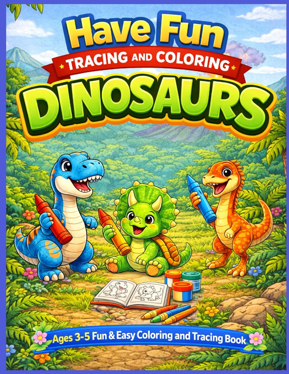 Dinosaur Tracing and Coloring Book for Kids Ages 3–5: Simple Tracing Lines, Shapes and Fun Coloring Pages for Preschool and Kindergarten