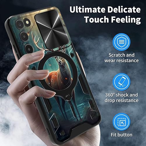 Vista 165 de Funda para Samsung Galaxy A13 5G con cubierta deslizante para lente de cámara y anillo giratorio de 360 grados, soporte híbrido de doble capa Flores