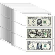 60 Pockets Dollar Bill Holder Pages, 20 Sheets Currency Paper Money Sleeve Protector for Collector, Safe Storage for 3 or 4 Ring Collecting Display Suppliers, Banknote and Coupon 3-Pocket