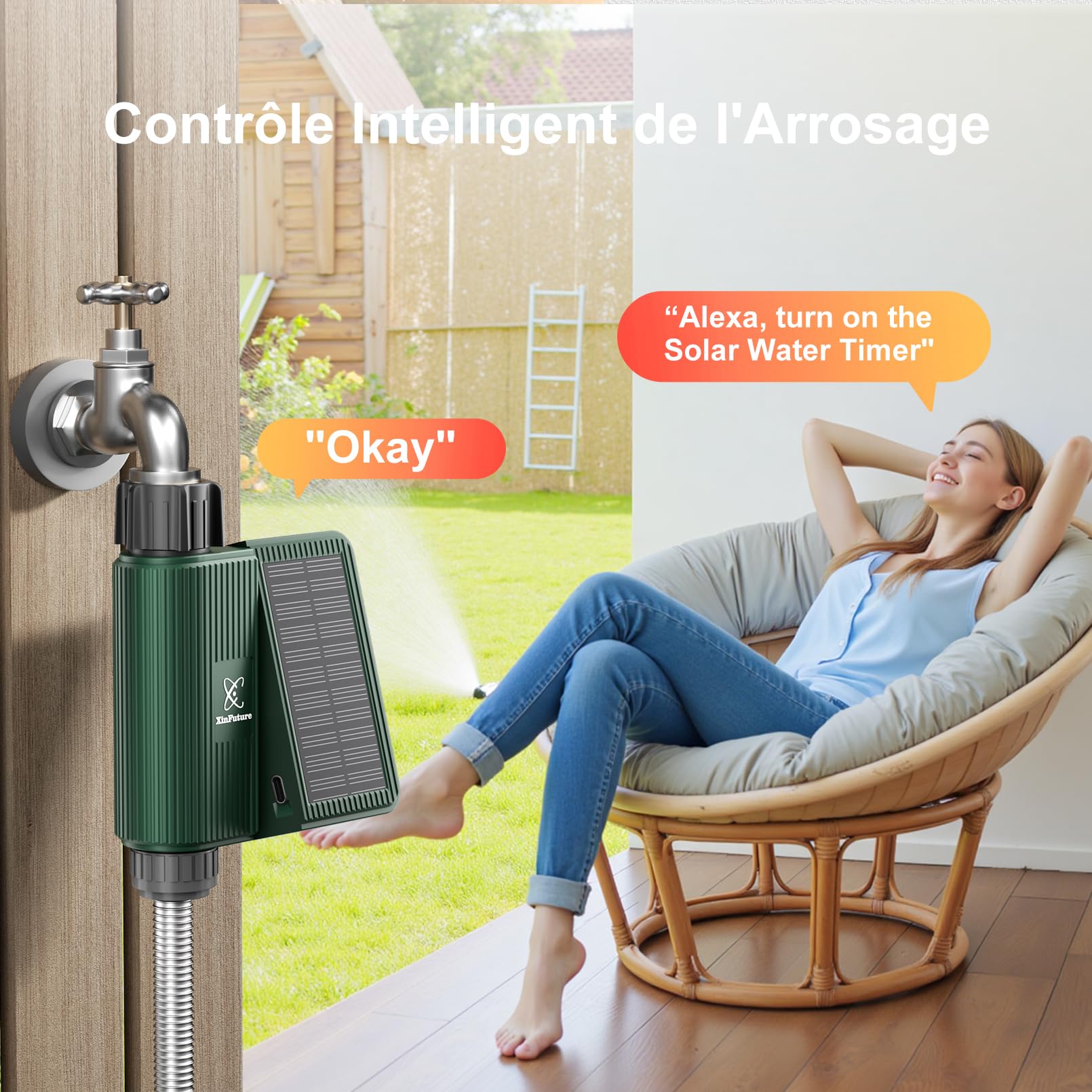 Programmateur Arrosage Automatique Solaire, Minuterie Arrosage Automatique pour Jardin, Système D'irrigation Automatique, Compatible avec Alexa/Google Home, Contrôle de I'irrigation pour Pelouse