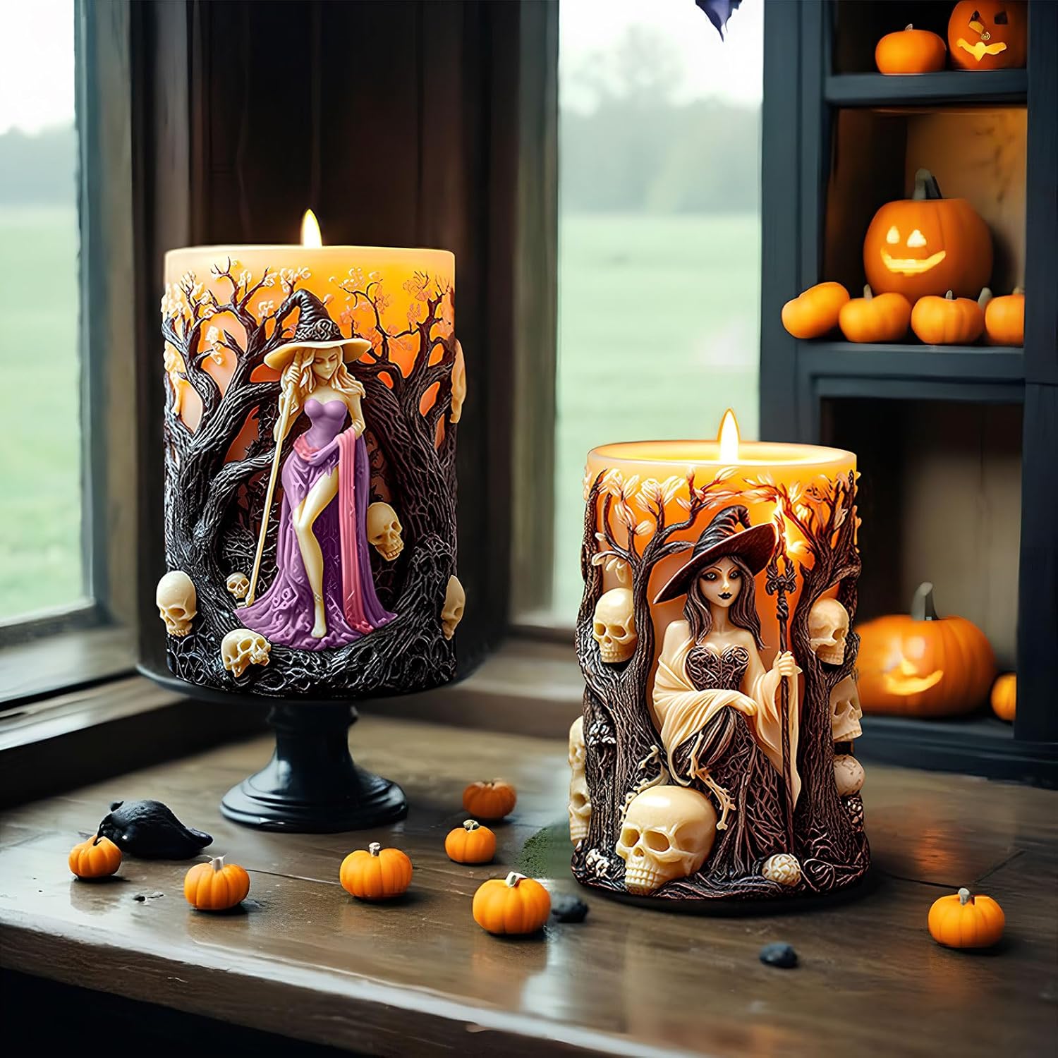 4個 魔女の柱 キャンドル型 キャンドル作り用 ハロウィンシリコンエポキシ樹脂鋳造型 DIYアロマセラピーキャンドルワックスソープ、