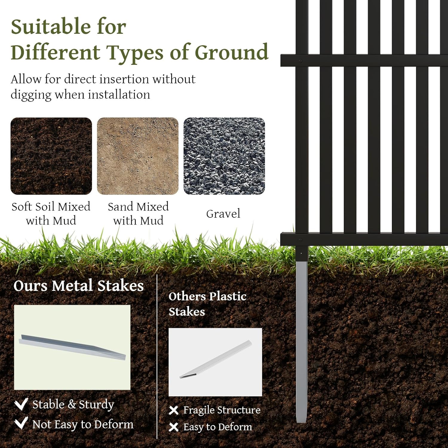 Happygrill 2 Panels Air Conditioner Fence, 45”W x 45”H Garden Fence, Vinyl Trash Can Pool Equipment Enclosure w/Metal Ground Stakes, Outdoor Privacy Fence Screen for Garden Patio Lawn AC Unit, Black