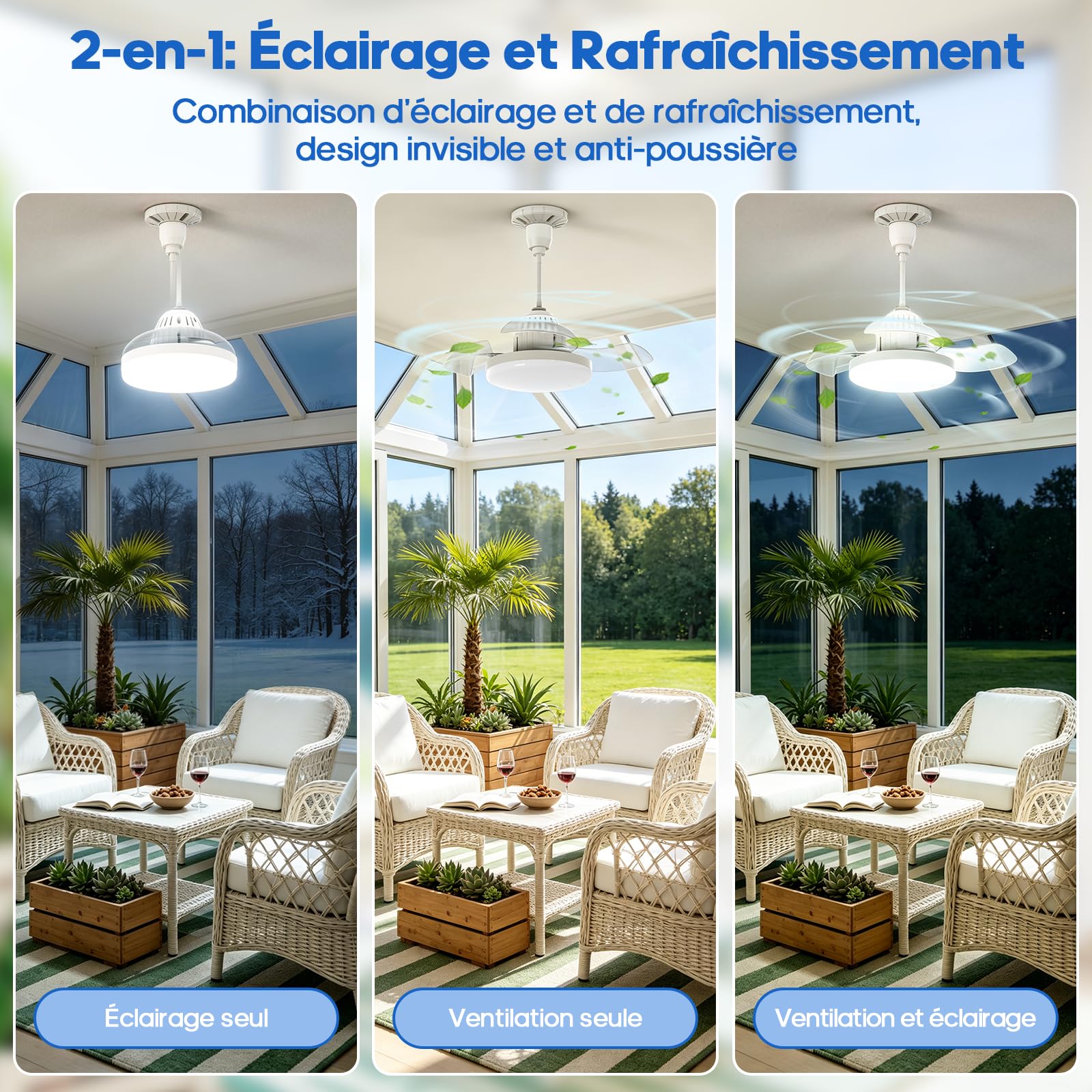 GOODEA Caché Ventilateur de Plafond Silencieux 40cm avec Lumière et Télécommande 30W E27 2000lm Dimmable