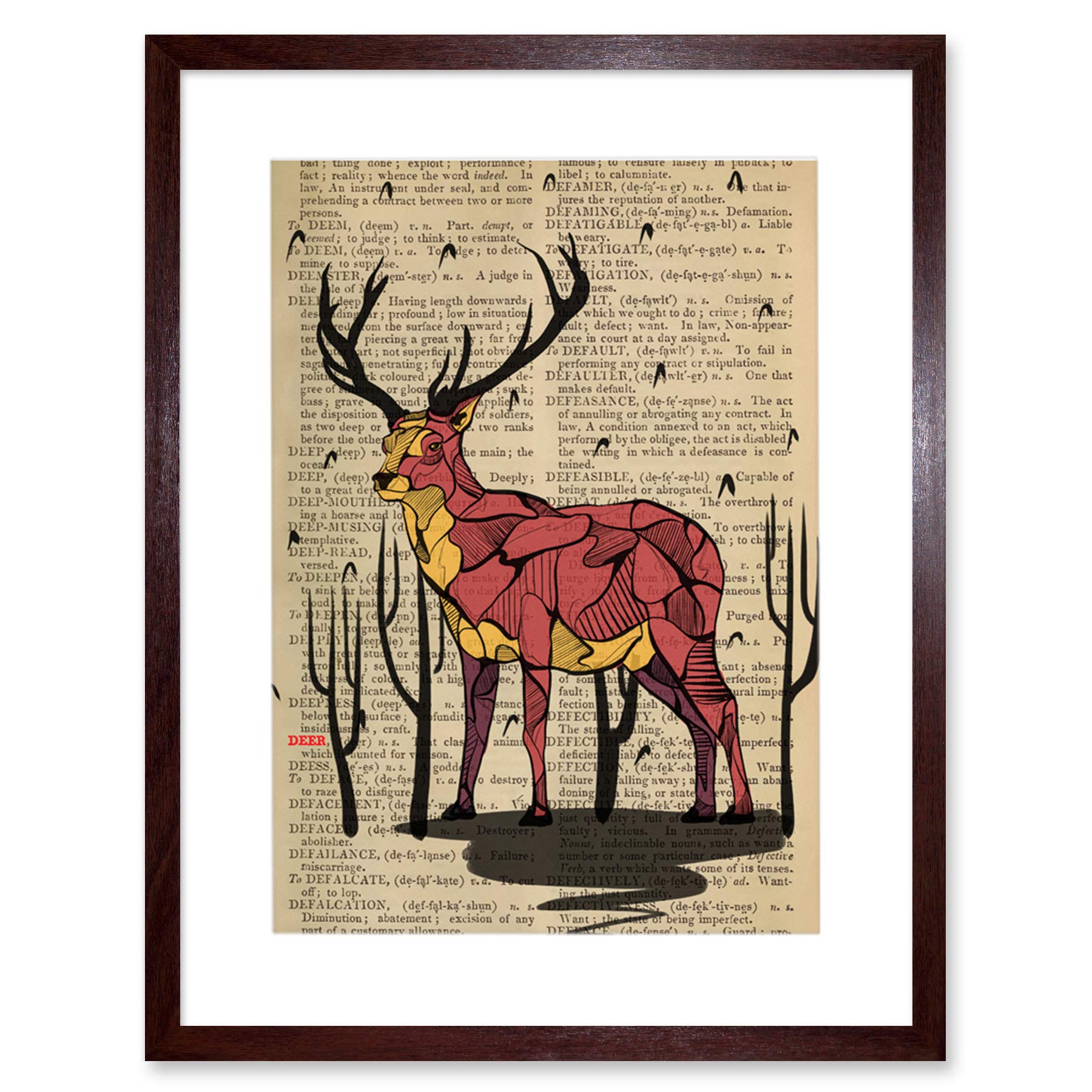 Wee Blue Coo Upcycle Dictionary Stag Deer Artwork Framed Wall Art Print 12X16 Inch