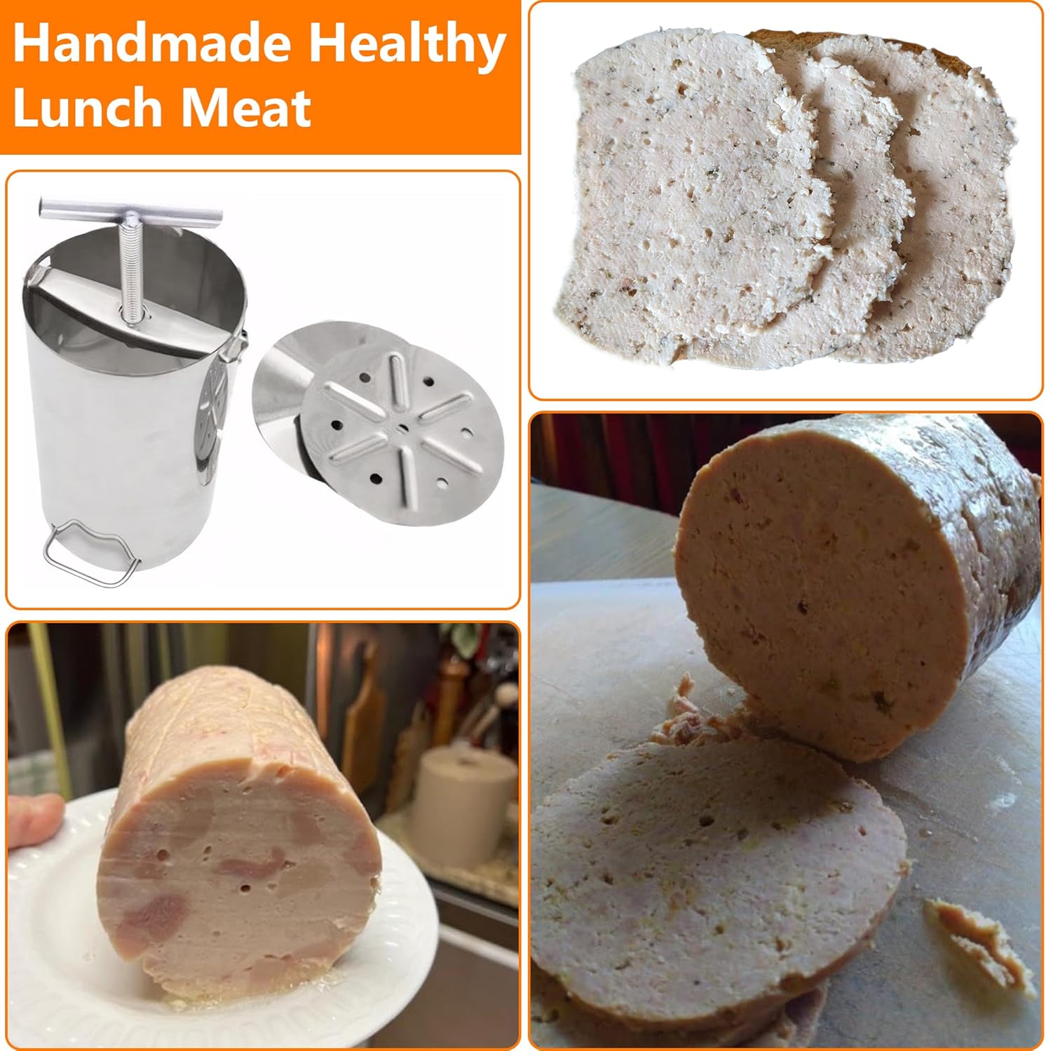 Meat Press Mold for Deli Meats : Manual Ham Press Mold for Home Use,Homemade Lunch Meat Press,Deli Meat Press for Ham Bacon Tortilla Meat Pie,Stainless Steel Ham Maker Meat Press