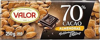Valor - Chocolate Negro 70% con Almendras Mediterráneas Enteras. Chocolate Valor sin Gluten. Intenso Sabor y Aroma. Crujie...