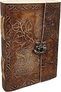 Diário de coruja em relevo de couro, para homens e mulheres, diário de papel, feito à mão, com 240 páginas, caderno de couro, caderno de esboço de couro (marrom vintage, 18 x 13 cm)