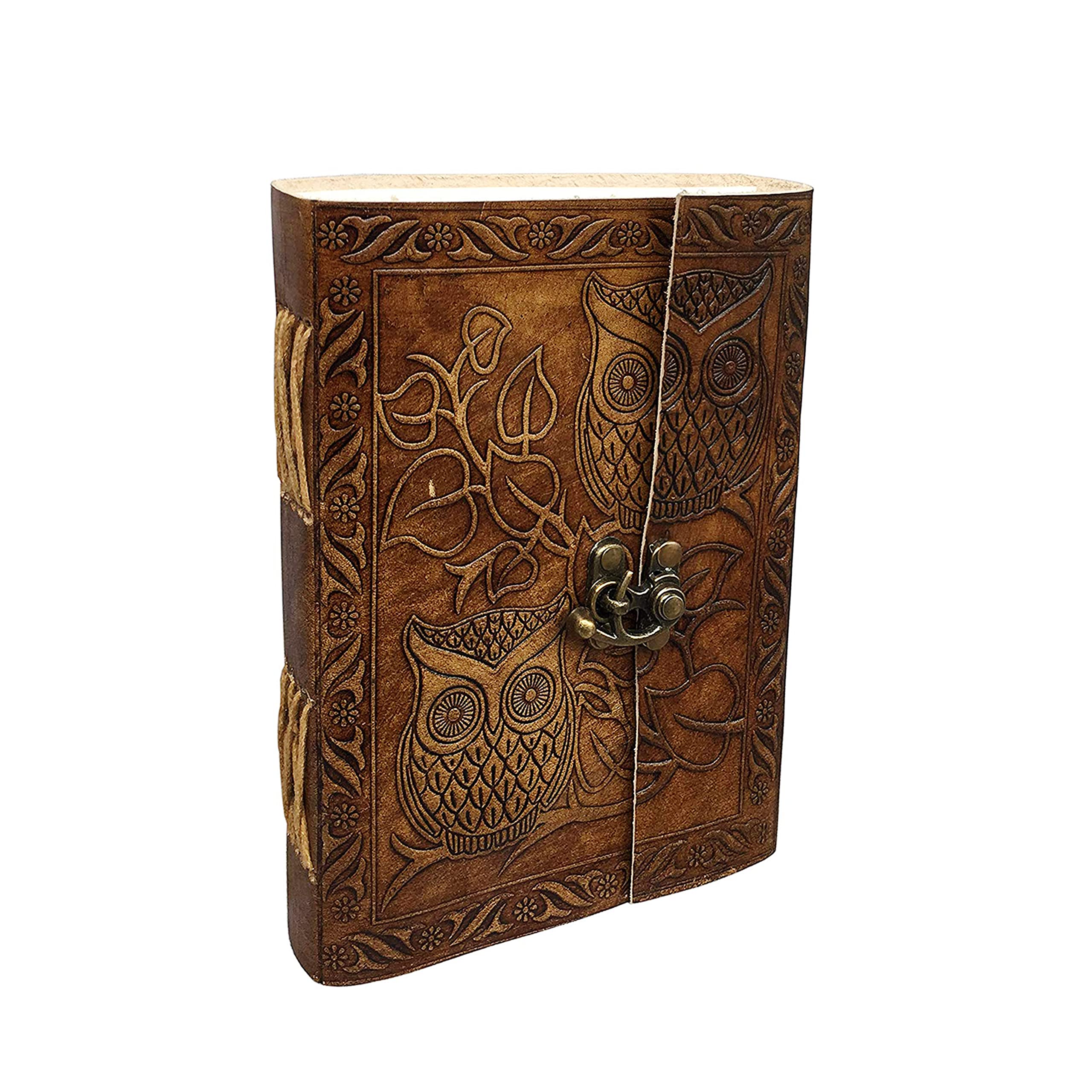 Owl Journal, Leather Owl Emboss Journal, Leather Journal for Men, Leather Journal for Women, 240 Pages Handmade Paper Journal, Leather Notebook, Leather Sketchbook (Vintage Brown, 7 x 5 Inch)