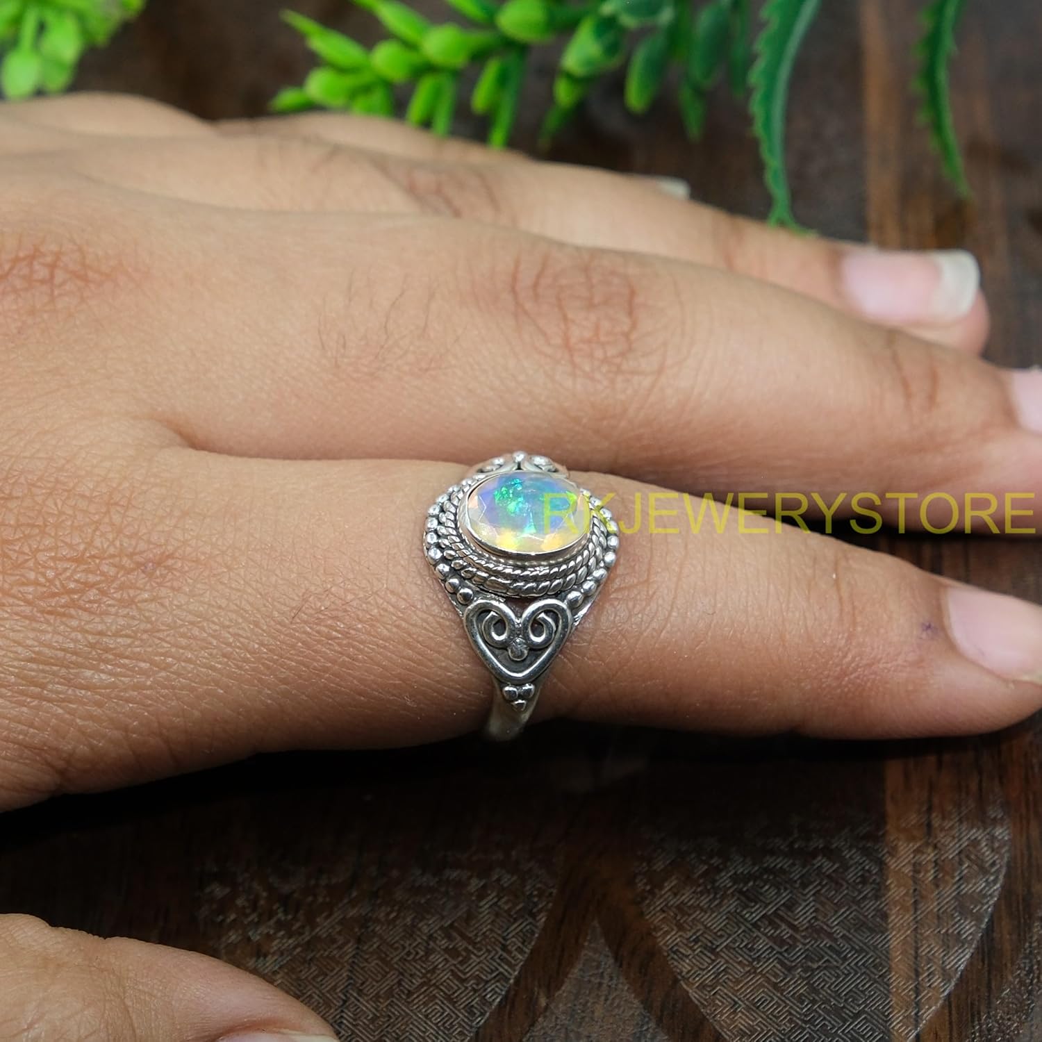 Natural Ethiopian Opal Gemstone Pure 925 Sterling Silver Handmade Design Statement Engagement Promise Ring Jewelry Gift for Women