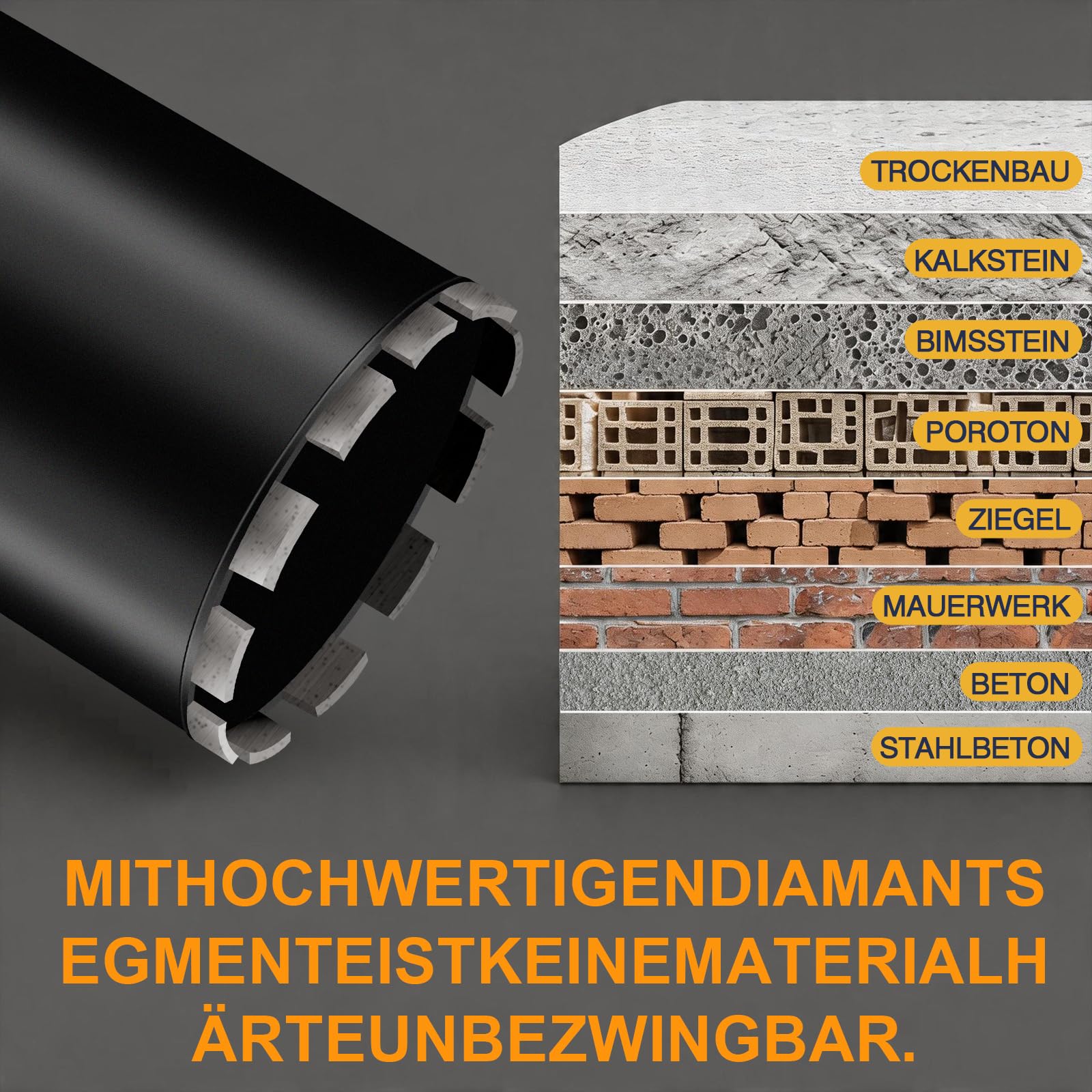 Kernbohrer Diamantbohrkrone Ø25mm mit SDS Max, 1 ¼'' Diamant Bohrkrone, L 460mm, Dosensenker Kernbohrkrone Nass-/Trockenbohrer, Lochsäge Fliesenbohrer für Beton, Mauerwerk, Stein, Ziegel, 2200 U/m
