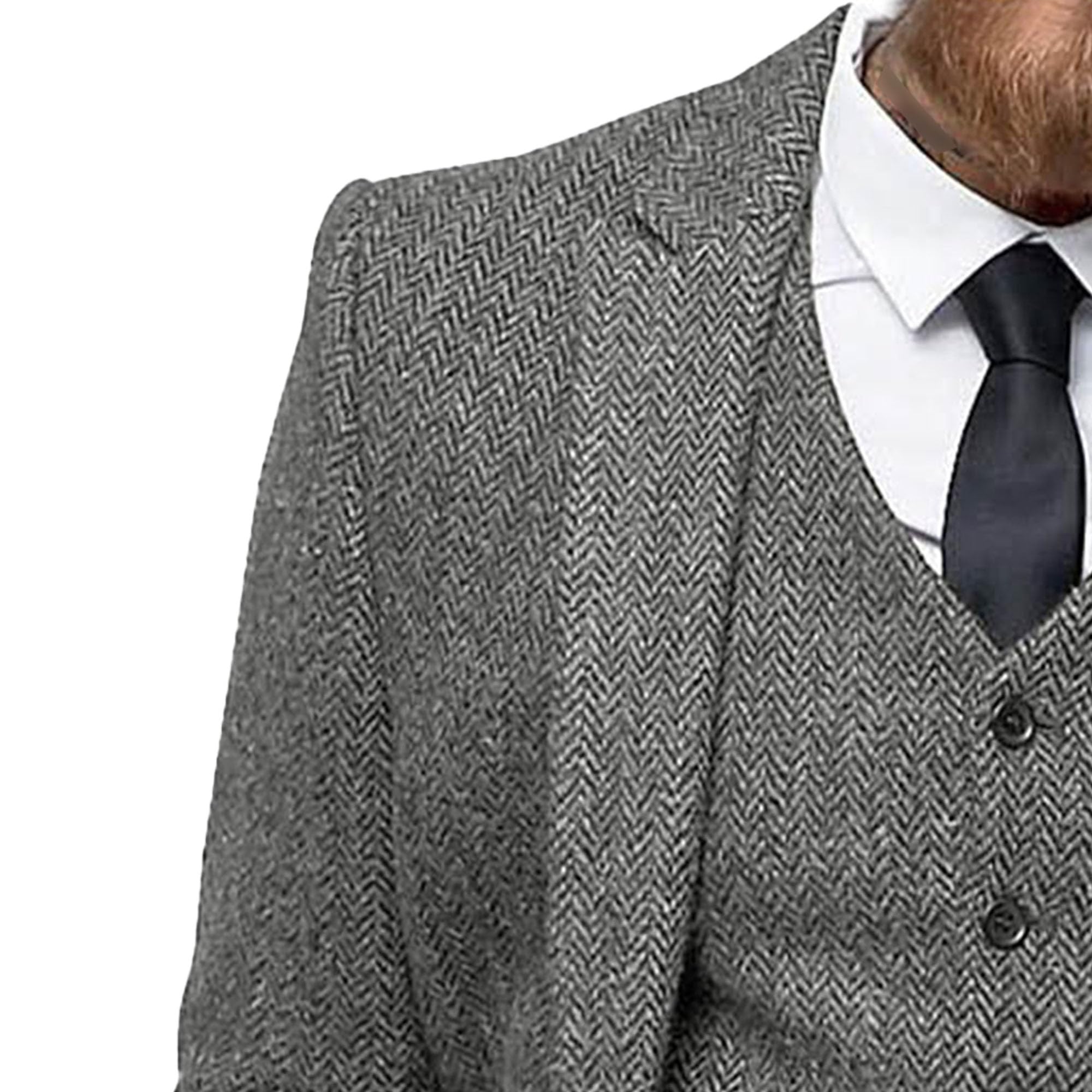 Costume Da Sposa in Tweed a spina di pesce Tuxedos Prom 3 Pezzi Peak Lapel Abito Da Sposa Giacca Gilet Pantaloni Abito Da Sera