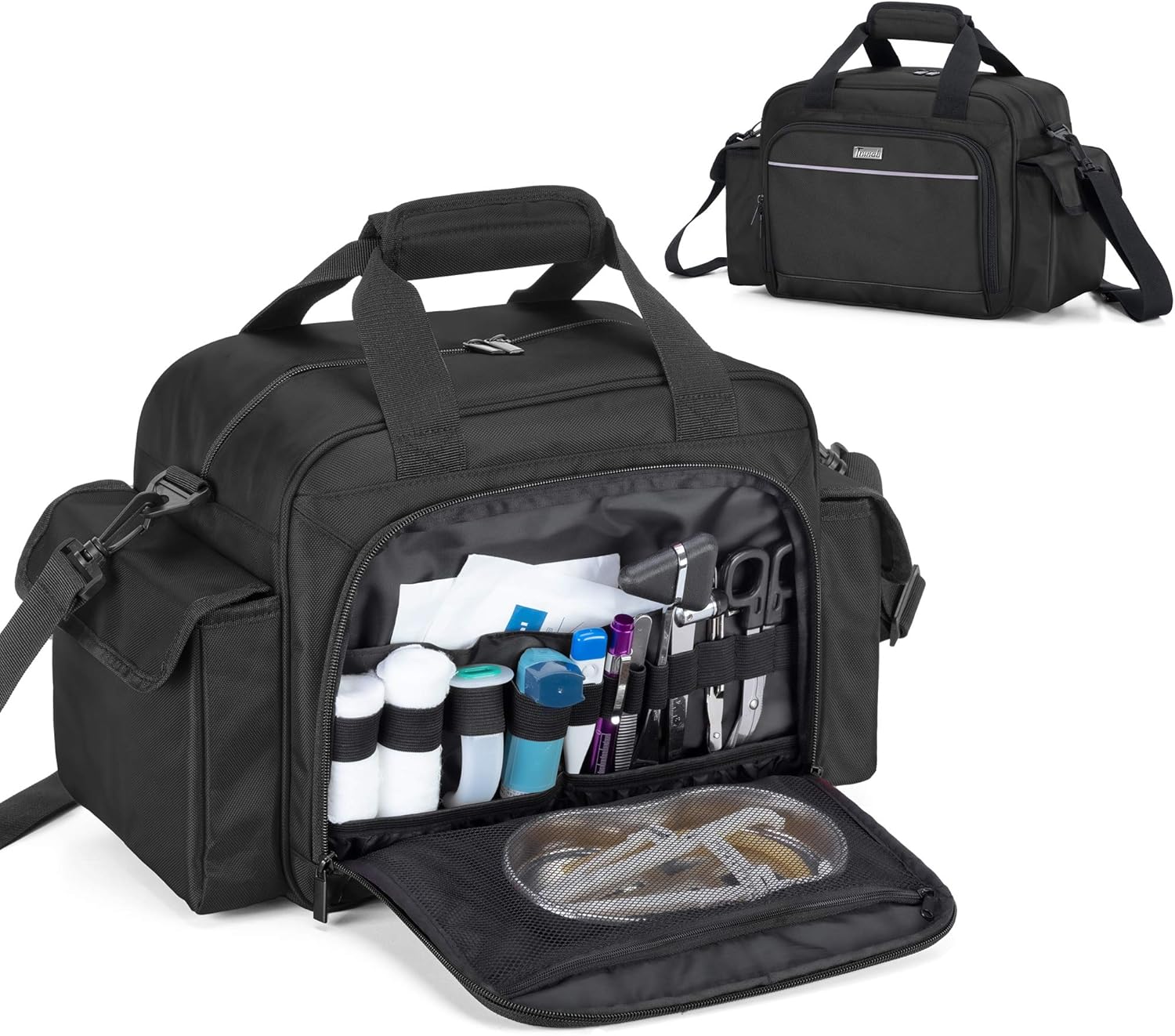 Trunab Bolsa de Primeros Auxilios Negro Vacia, Bolsa Medica Enfermera Visita a Casa, Bolsa Bandolera Lleve Suministros Médicos con Múltiples Bolsillos para Estudiantes de Enfermera