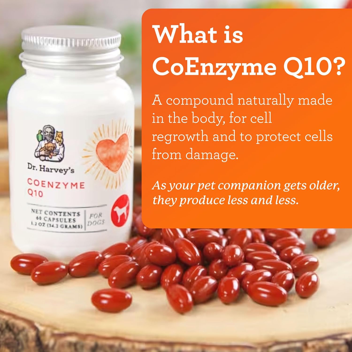 Dr. Harvey's Coenzyme Q10 - Heart & Cardiovascular Support Supplements for Dogs, 60 Capsules