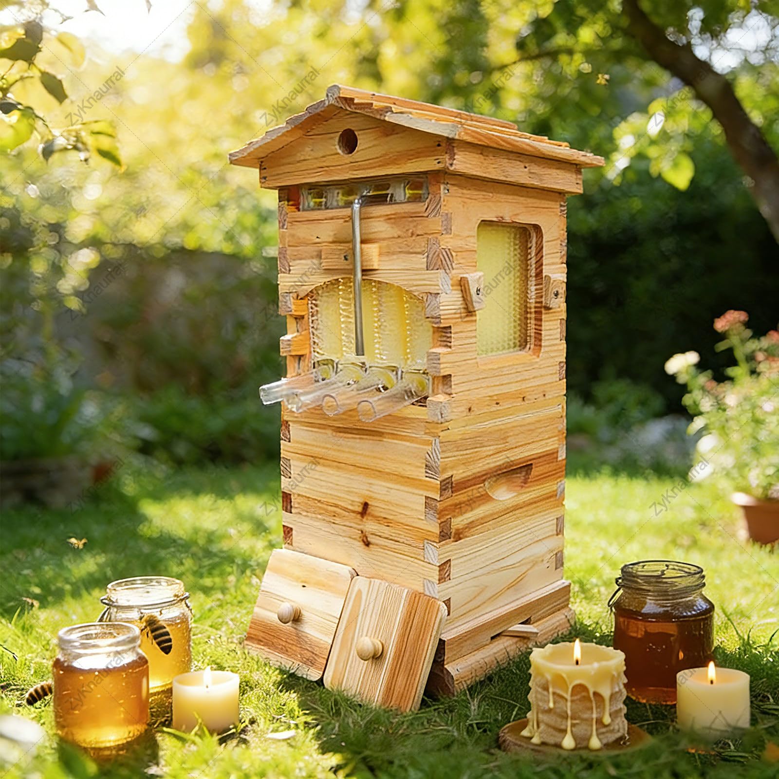 Flow Hive Bienenstock-Starterset, Mit Bienenwachs Beschichtetes Tannenholz, Komplettes Bienenstock-Set Mit Imkeranzug Für Anfänger Und Profi-Imker
