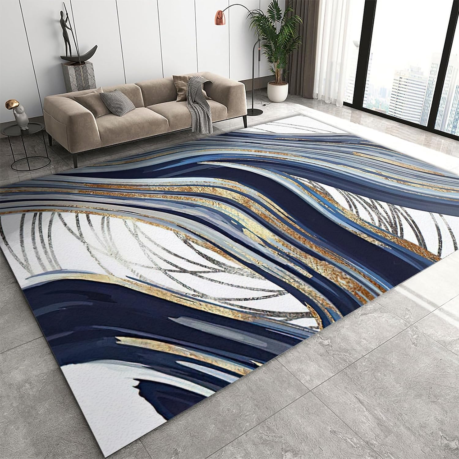 Nordic Marble Area Rugs 2x3, Modern Stylish Black Grey Gilded Marble Area Rugs, Non-Slip Machine Washable Rugs for Living Room Bedroom Dining Room Entryway Hallway Hotel Home Decor