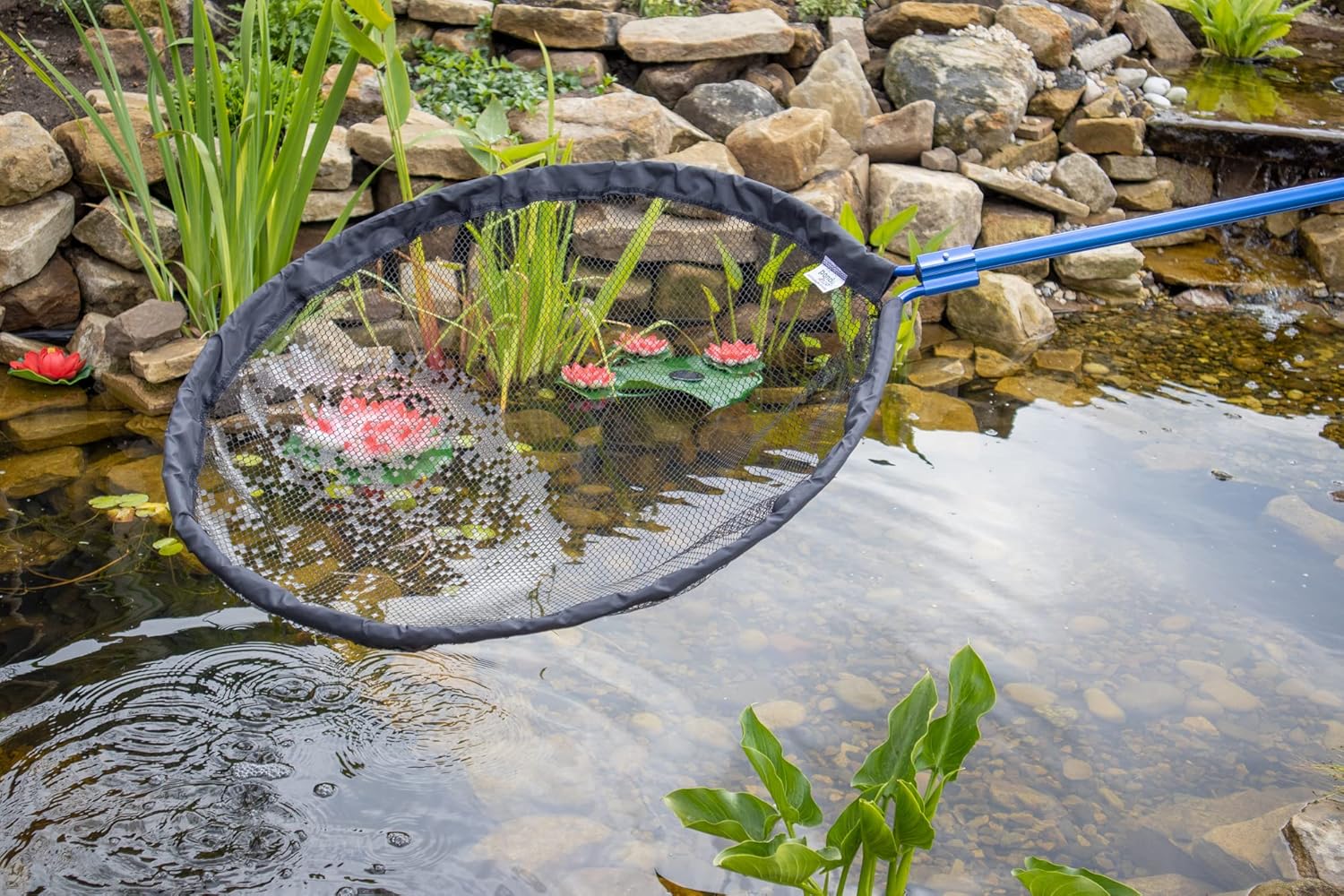 PondH2o Heavy Duty 30 Inch (80cm) Diameter Round Koi Pan Net with 39 Inch (100cm) Pole, Safe Koi Carp Ornamental Pond Fish Transfer Handling, Shallow Net & Handle