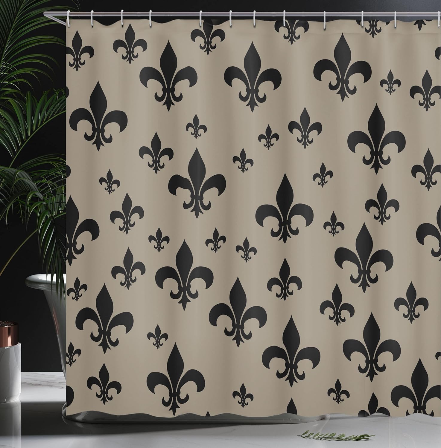 Ambesonne Fleur De Lis Shower Curtain, Lily Pattern Classic Retro Royal Vintage European Iris Ornamental Artwork, Cloth Fabric Bathroom Decor Set with Hooks, 69" W x 70" L, Cocoa Black