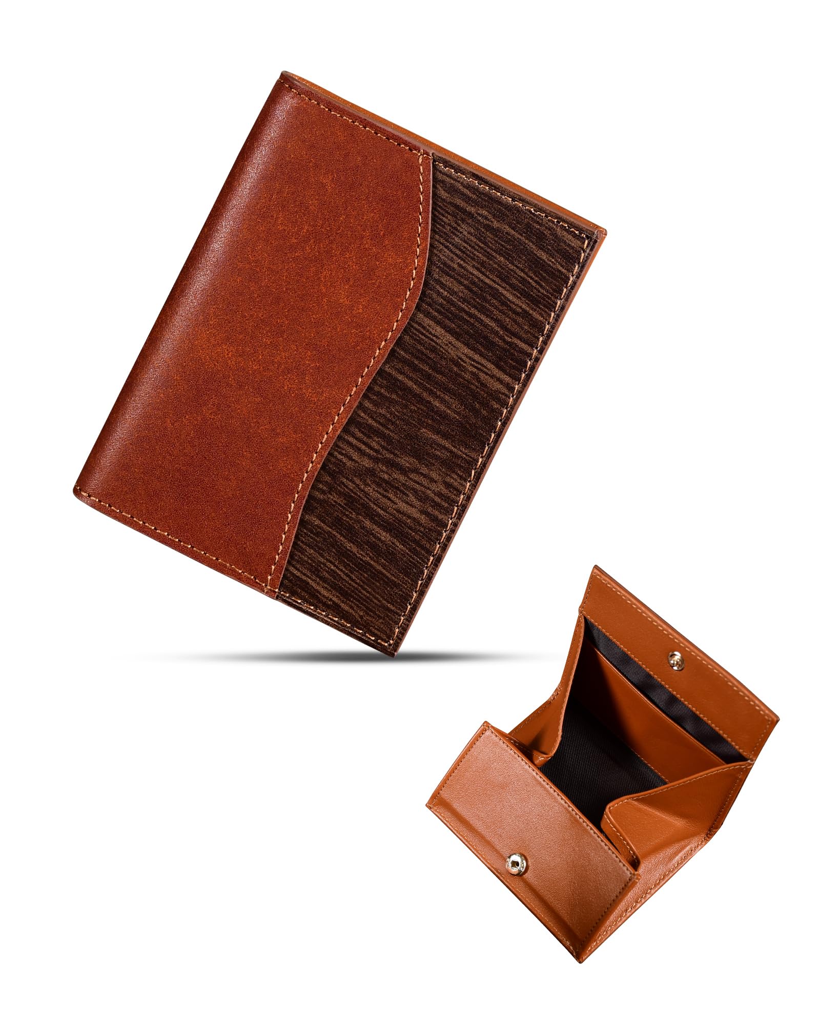 Coin Purse, Men's Coin Case, Leather, Pueblo Leather, Wood Grain Pattern, Holds 20 Cards, Small, Compact, Box Shape, Coin Holder, Made in Japan, Coin Case, Thin, Slim, Fits 4 Cards, Bills