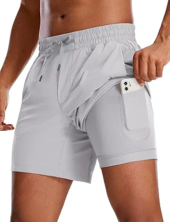 CRZ YOGA Men's 2 in 1 Running Shorts with Liner - 5''/ 7''/ 9'' Quick Dry Workout Sports Athletic Shorts with Pockets