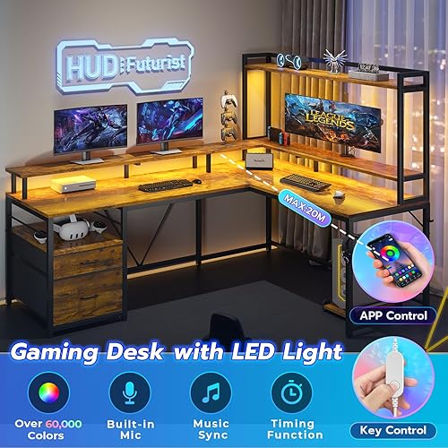 Miniatura 9 de SEDETA Escritorio en forma de L, escritorio de computadora de 94.4 pulgadas con cajón de archivos y estante para monitor para oficina en casa,