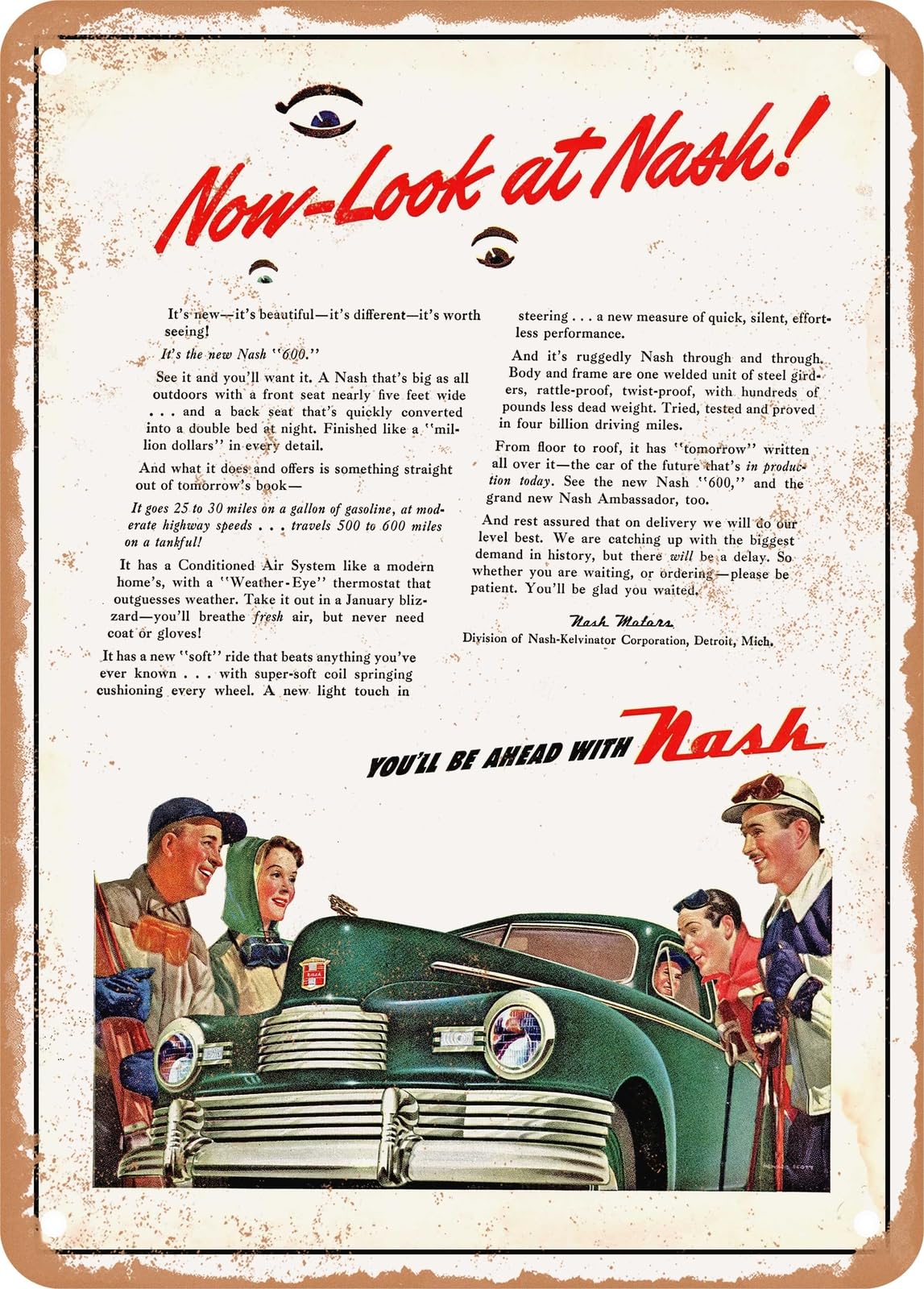 Miaomansenstore Metal Sign - 1946 Nash 600 Now Look At Nash Vintage Ad Home Decor