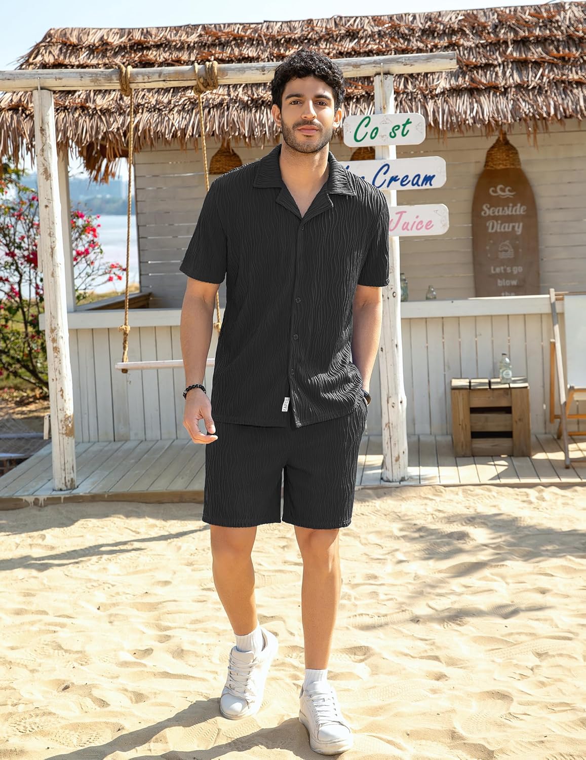 ZAFUL Men‘s 2 Pieces Sets Outfits Summer Beach Set Short Sleeve Button Down Zip Up Shirt And Short Sets - Image 8