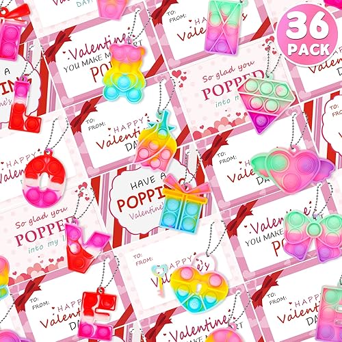 Regalos para el día de San Valentín para niños paquete de 36 tarjetas para el día de San Valentín para niños con mini juguetes para ansiedad de