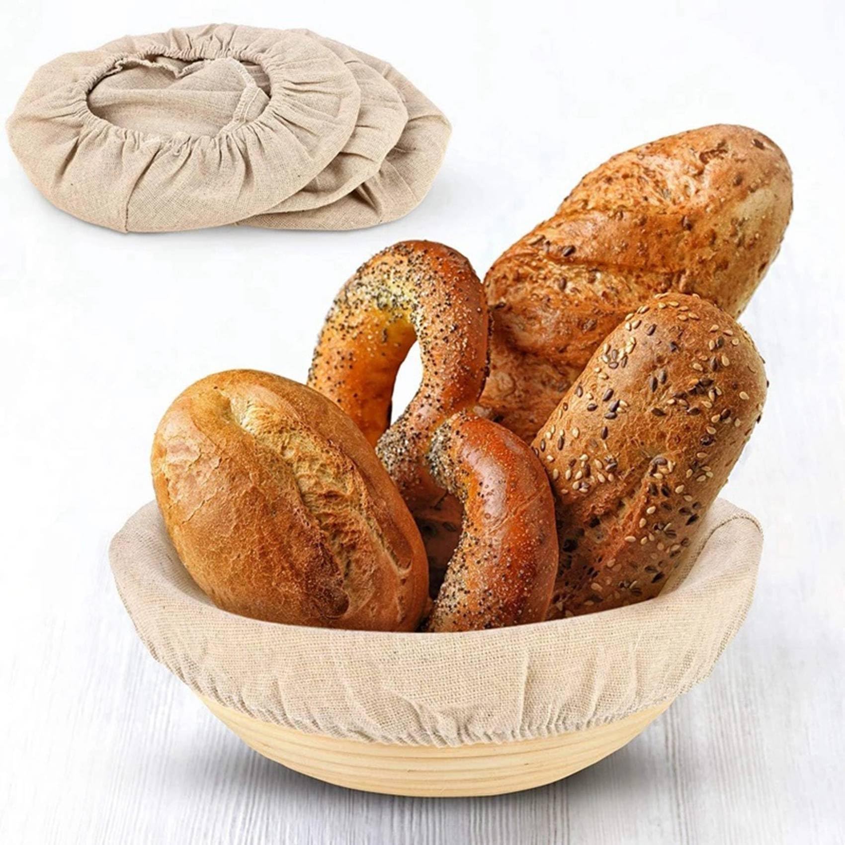25X Okrągły Kosz do Garowania Chleba Wkładka z Tkaniny Zakwas Banneton Szmatka do Garowania Naturalny Rattanowy Kosz do Pieczenia na Kosz