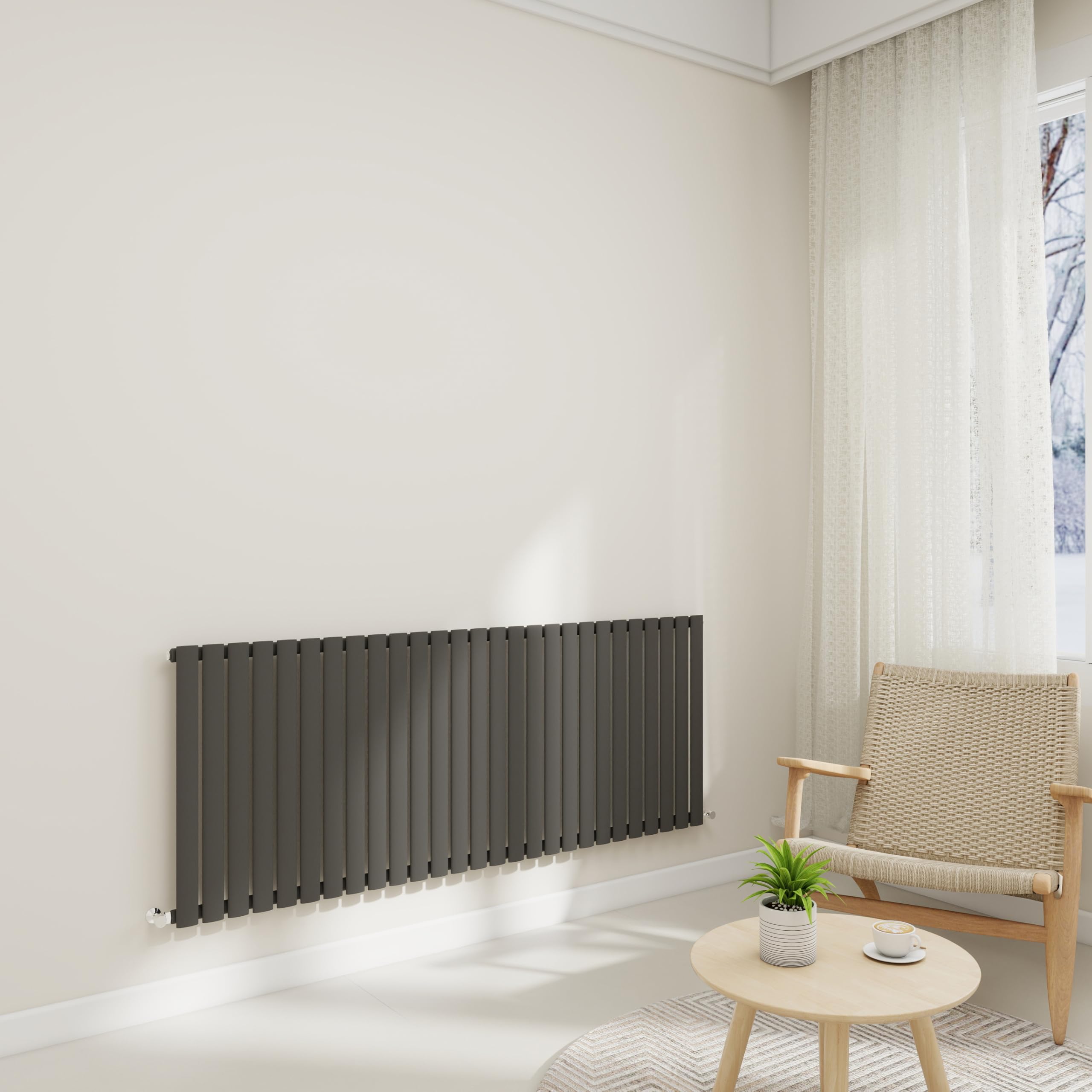 Horizontal Stylish Traditional Column Radiator, 600x1593mm Column Rads Anthracite Oval Column, Single Panel Modern Radiator for Bathroom/Living Room,Central Heating Heater, Grey Radiator