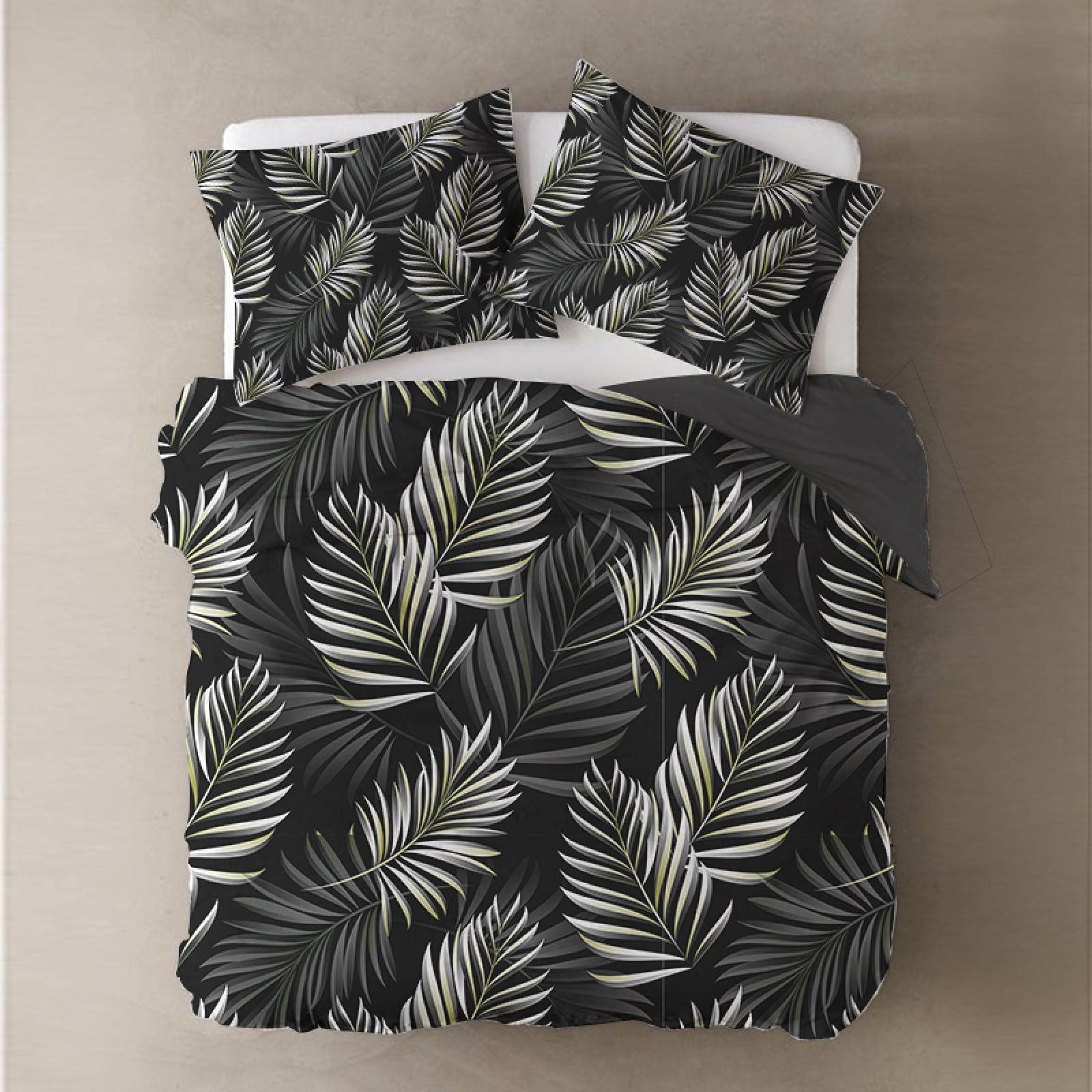 Fundas Nórdicas Cama - Gris Tropical Plantas Hojas 280X240 Cm Fundas Edredón Nórdico con 2 Fundas De Almohada 50X75Cm - Microfibra Muy Suave Transpirable Antiarrugas
