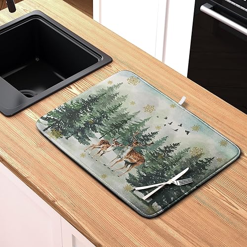 Vista 20 de Tapete de secado de platos con hojas de palma tropicales para encimera de cocina, 18 x 24 pulgadas, tapete de secado de cocina Monstera verde