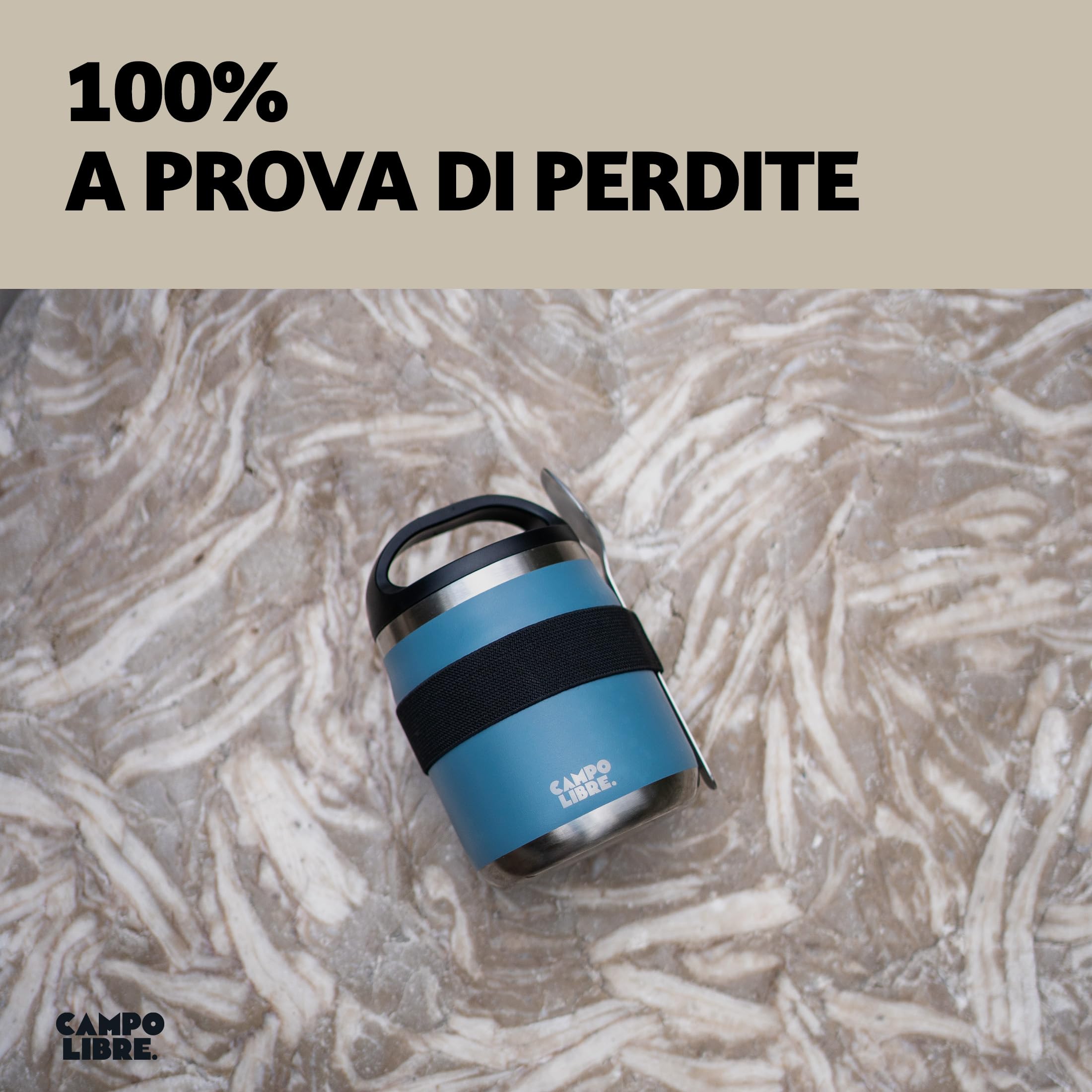 Campo Libre.® Lotta – Thermo per Alimenti Caldi & Freddi – Porta vivande Termico con Cucchiaio – Termo per Adulti o Bambini/Neonati, Schiscetta Pranzo – Ideale da Portare con Sé. Blu. 400ml