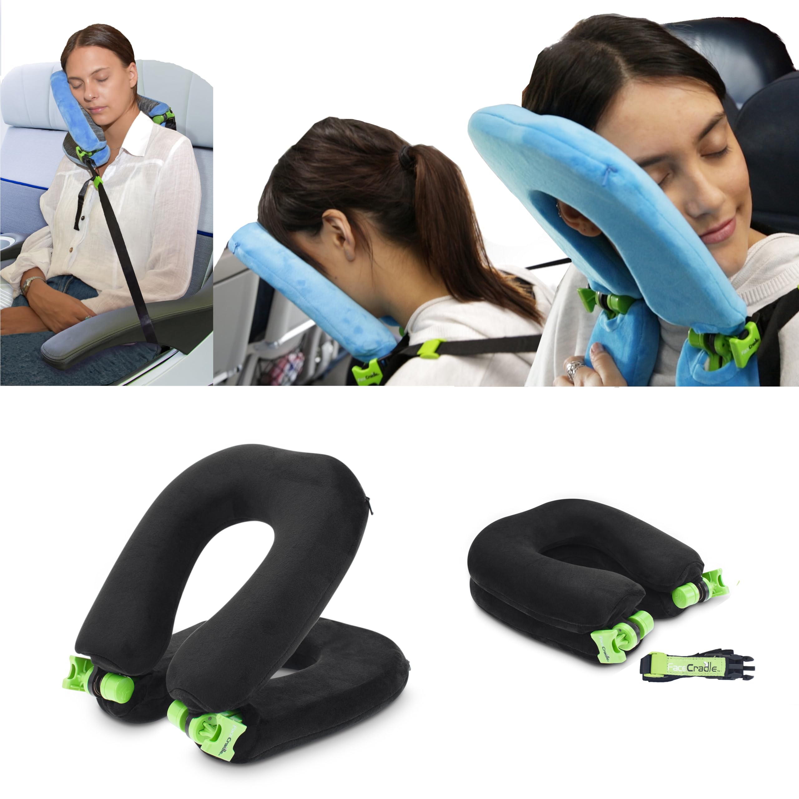 Facecradle Oreiller de voyage, polyvalent, bon maintien du cou, idéal pour voyages en avion, voiture, bus, train ou pour faire une sieste sur une table, Noir (Noir) - 11487-28453